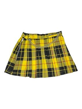 LTT Yellow Plaid Pleated Mini Skirt Chain Detail Punk Grunge Made in the UK
